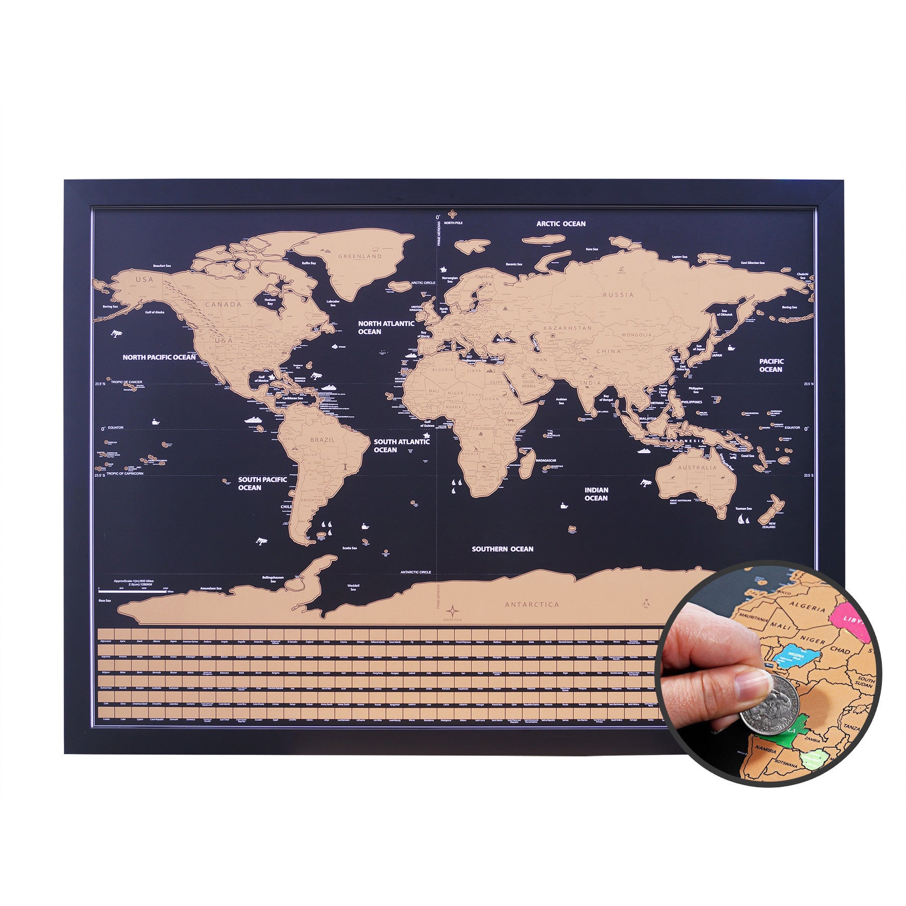 scratch map world framed